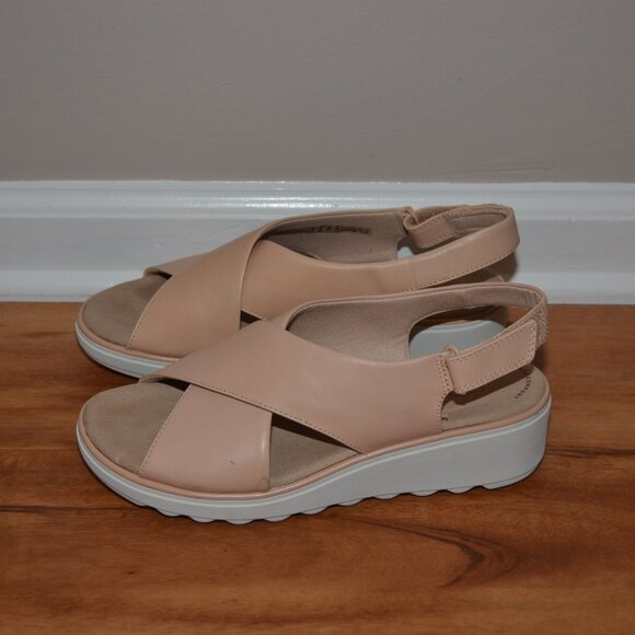 CLARKS Jillian Jewel blush pink strappy wedge cushioned sandals, sz 8.5M - Picture 2 of 10
